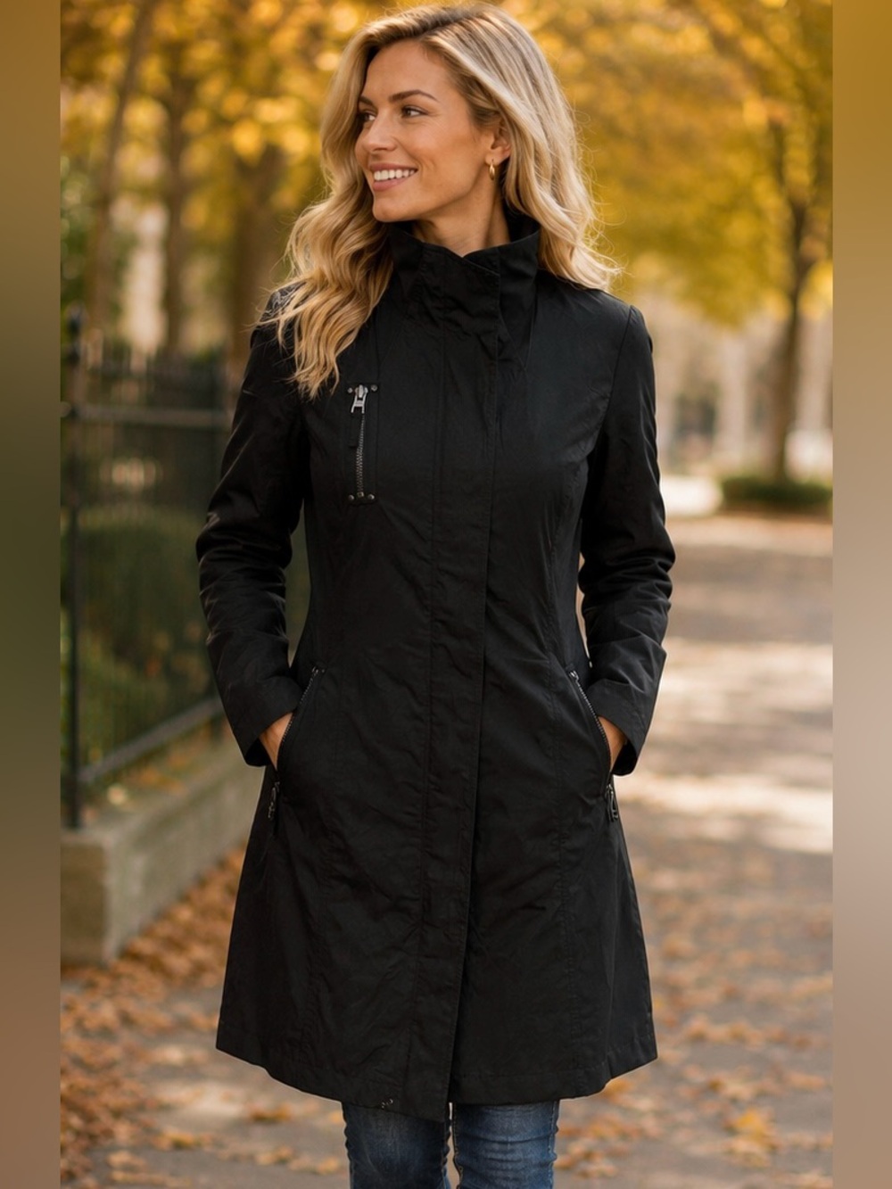 Stella Carakasi XS S Black Zip Trench Coat High Collar Avant Garde Jacket Luxury